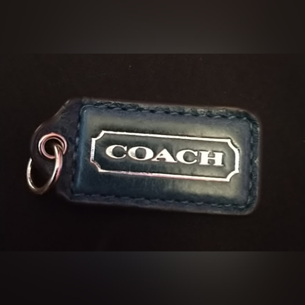 Coach Blue Or White Leather Logo Tag Keyring